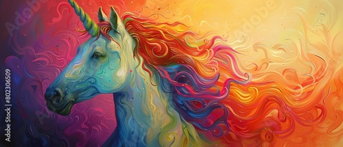 Colorful unicorn rainbow mane  watercolor painted
