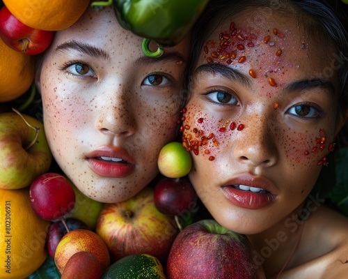 A pair of faces, the fruits, closeup photo