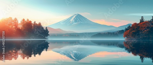 The generative AI minimalist artwork of the Fuji mountain