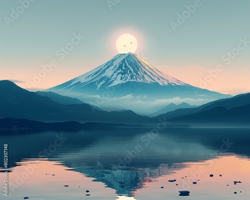 The minimalist depiction of Fuji mountain photo