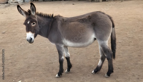 A Donkey With Its Tail Curled Around Its Hind Legs