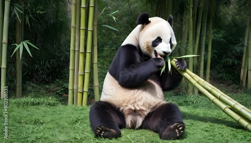 A Giant Panda Nibbling On A Bundle Of Bamboo  2
