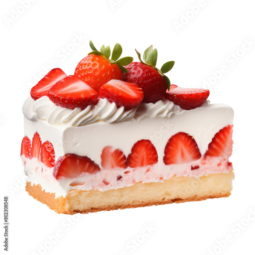 Slice of strawberry cake isolated on transparent or white background, png