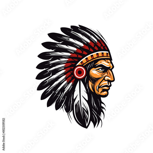 Indian Man Logo vintage style chief Apache mascot design character black and wahite silhouette vector illustration