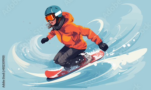 woman snowboarding vector flat minimalistic isolated illustration