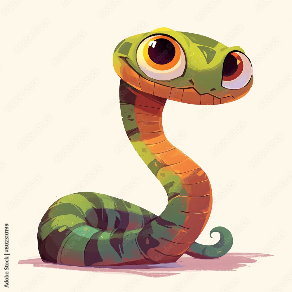 Fototapeta premium Cartoon Black Mamba, Adorable Illustration on a Beige Background