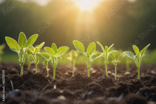 Seed in the sun, A plant growing in the soil with the sun shining on it. 