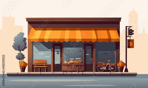 coffee shop exterior vector flat minimalistic isolated illustration