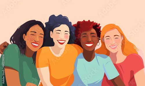 multicultural diverse group of women friends smiling happy vector illustration