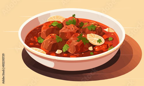 A bowl of food with meatballs and lemon wedges