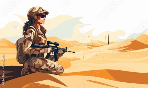 woman soldier in desert isolated vector style with transparent background illustratio
