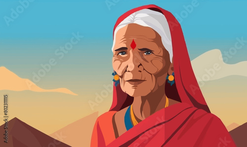 Indian old woman vector flat minimalistic isolated vector style illustration