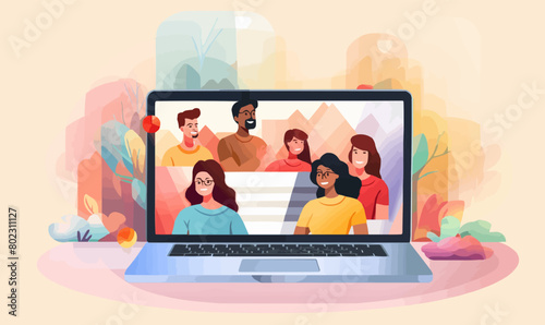 inclusive group of people on video call vector isolated vector style illustration