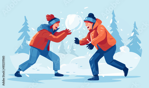Snowball Fights vector flat minimalistic isolated vector style illustration
