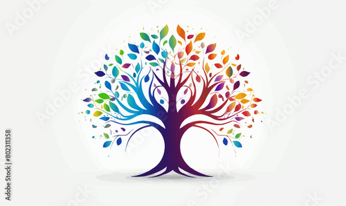 Tree of life with leaves, vector illustration of a colorful tree with roots logo