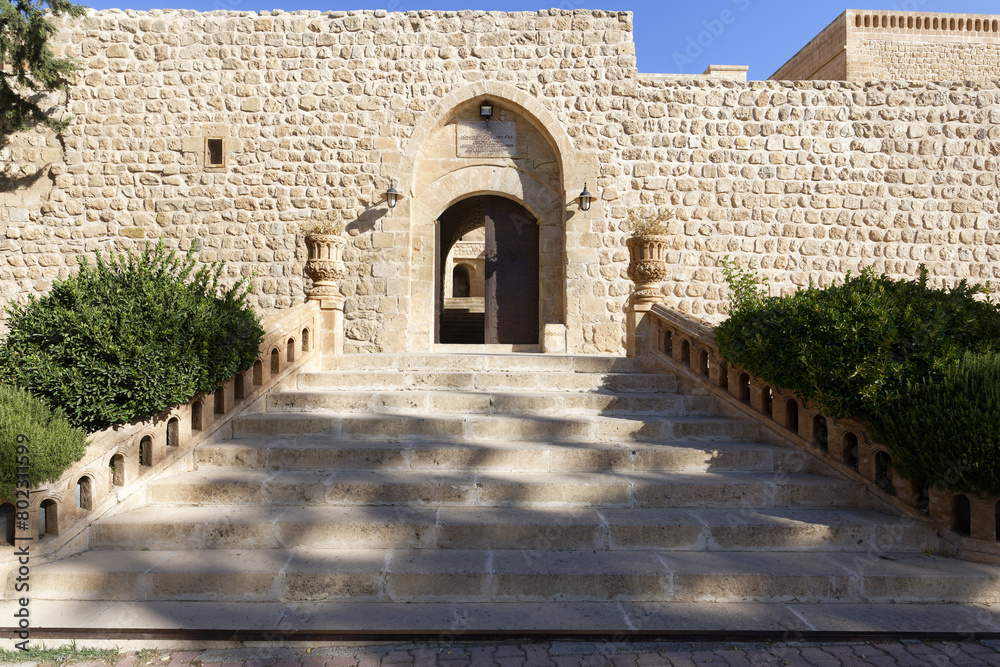 Naklejka premium Entrance to Saint Ananias Monastery known as Deyrulzafaran or Saffron Monastery, Mardin, Turkey