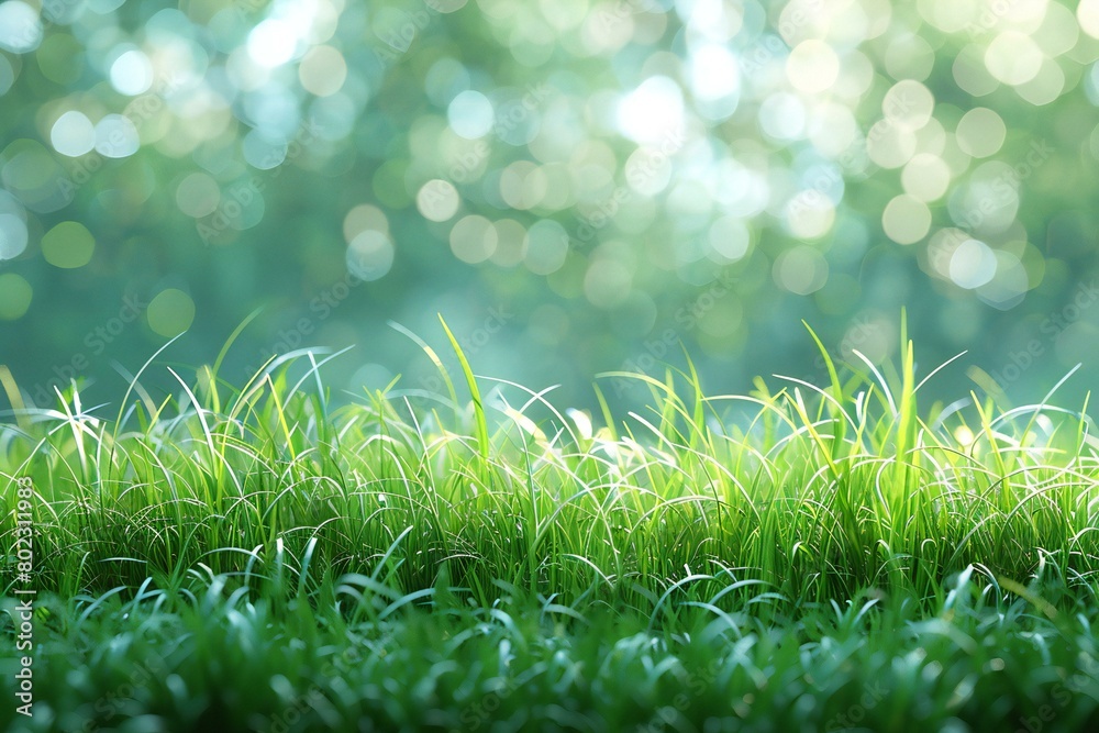 Fresh green grass with bokeh background,  Spring or summer concept