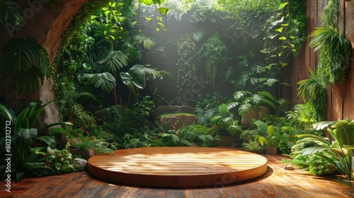 Wooden Platform in Lush Green Jungle