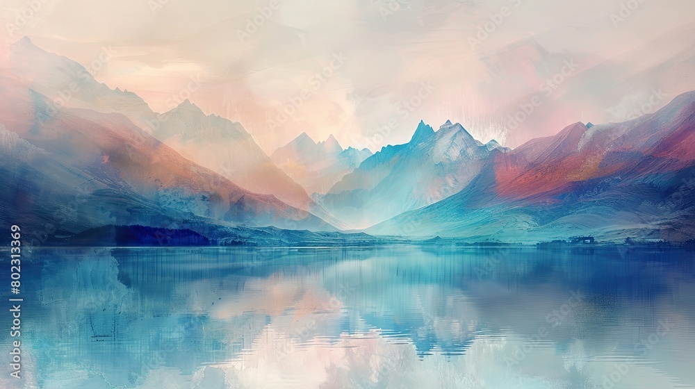 Surreal Landscape: Ethereal Mountains Reflecting in Tranquil Waters
