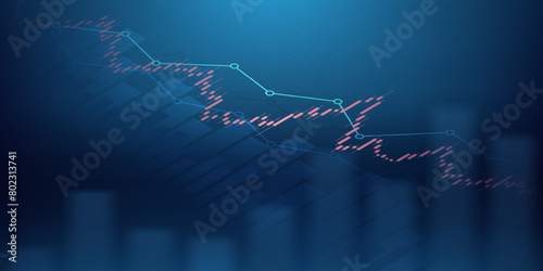 Widescreen Abstract financial graph with uptrend line and bar chart of stock market on blue color background © iamchamp