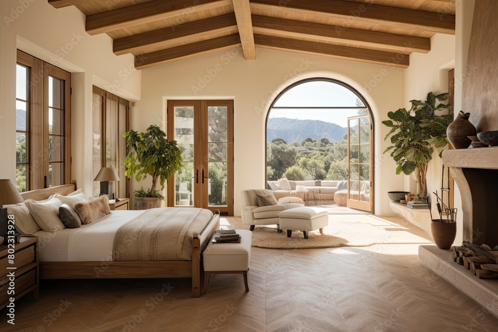Bright Airy Bedroom with Arch Window and Nature View Bright Airy Bedroom with Arch Window and Nature View