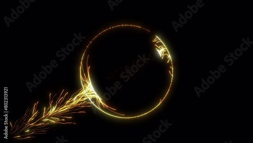 Abstract golden optical fiber particles growing around a center circle ring, galaxy black hole style, concepts, ideas, 4k, transparent background with alpha channel, copy space photo