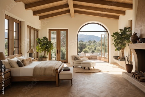 Bright Airy Bedroom with Arch Window and Nature View
