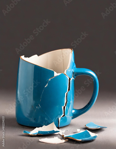 Gros plan d'une tasse bleue cassée