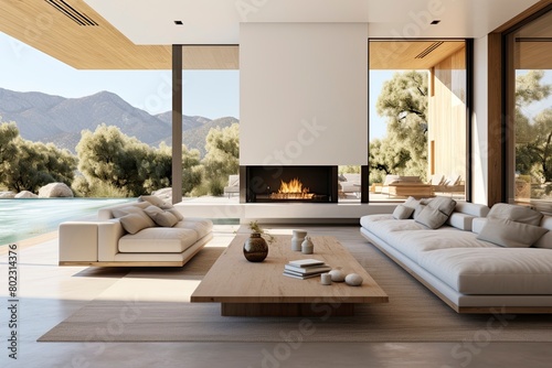 Contemporary Living Space with A Pool View