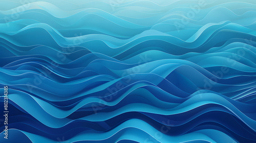 Ocean water waves nature illustration, gradient blue wavy lines. Generative AI.