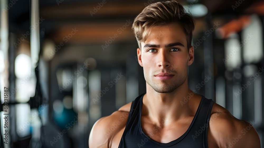 Athletic Young Man Promoting Physical Fitness and Exercise. Concept Athletic, Physical Fitness, Exercise, Young Man, Health Promotions Athletic Young Man Promoting Physical Fitness and Exercise. Concept Athletic, Physical Fitness, Exercise, Young Man, Health Promotions