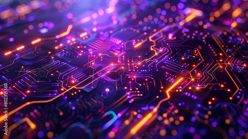 Technology meets connectivity in a vibrant image of a computer circuit board background, illuminated by blue and violet LED lights