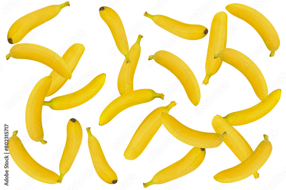 Fresh bananas fall from top to bottom. Isolated on transparent background. Fresh bananas fall from top to bottom. Isolated on transparent background.