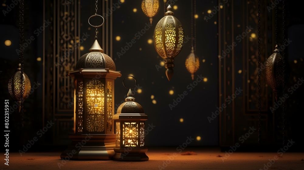 Ramadan Kareem background with Arabic lanterns. 3d rendering Ramadan Kareem background with Arabic lanterns. 3d rendering