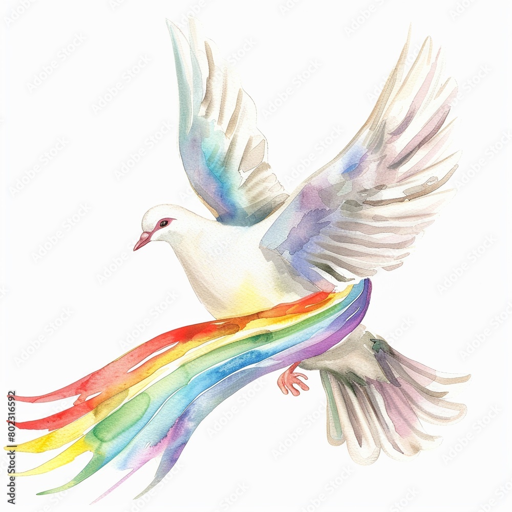 Obraz premium Watercolor illustration clipart of a peace sign painted in rainbow colors with a dripping paint effect