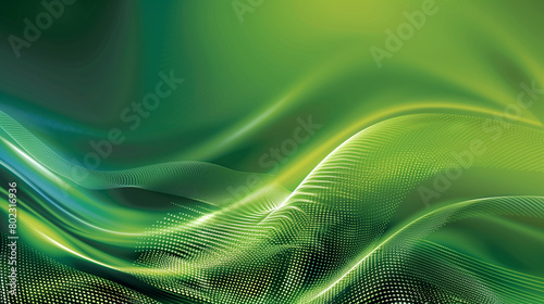 Abstract green background with flowing lines and dots, representing the concept of technology in motion.