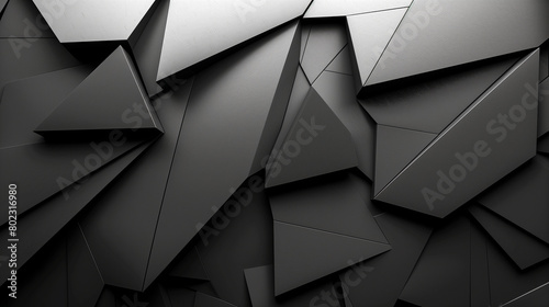 Black abstract background with geometric shapes and sharp angles. photo
