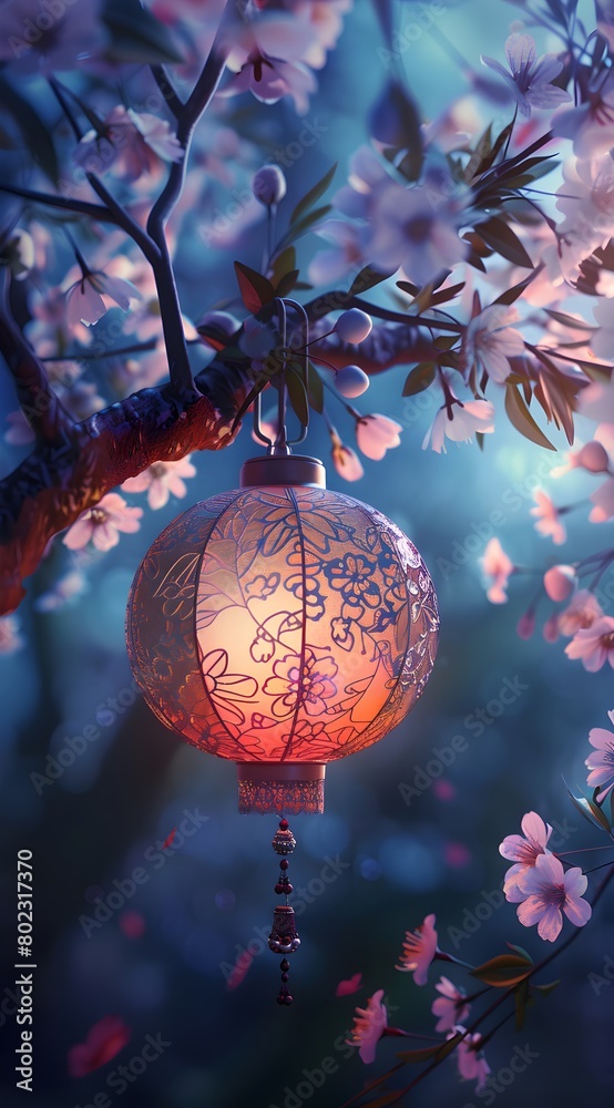 Obraz premium Traditional Japanese Lantern Candle Holde, iconic symbol of Christmas. Traditionally Asian cafe