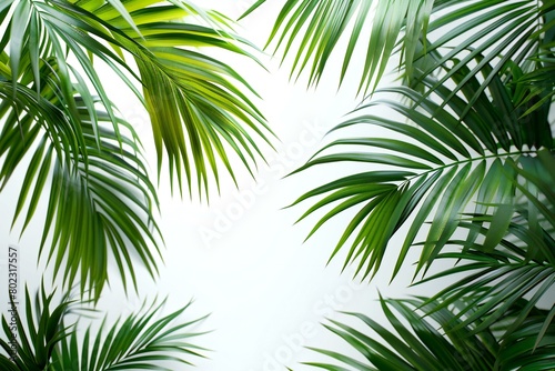 Green palm leaves isolated on white background, Tropical palm leaves background