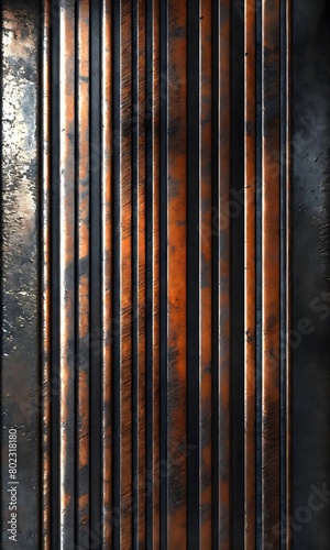 A vertical image showcasing a series of old, rusty metal pipes with contrasting areas of light and shadow.
 photo