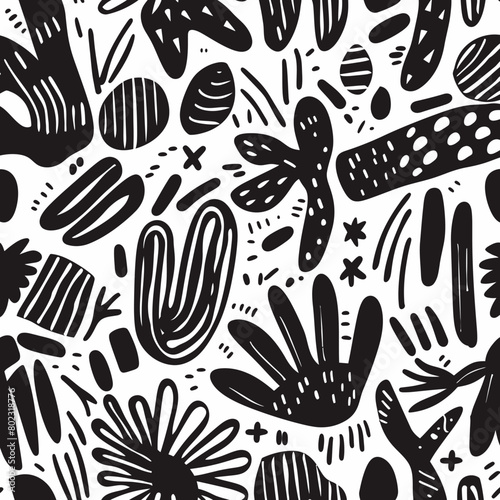 Black & white craft e art doodle vector pattern flat simple design
