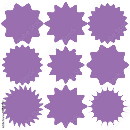 Set of vector starburst, sunburst badges. Simple flat style Vintage labels. Design elements. Colored stickers. A collection of different types and colors icon