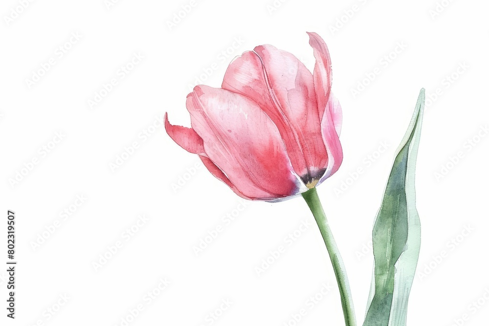 A watercolor painting of a minimal pink tulip, simple and clean, isolated on white background A watercolor painting of a minimal pink tulip, simple and clean, isolated on white background