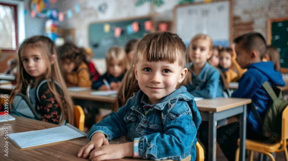 primary elementary school group of children studying in the classroom. learning and sitting at the desk. young cute kids smiling, high quality photo primary elementary school group of children studying in the classroom. learning and sitting at the desk. young cute kids smiling, high quality photo