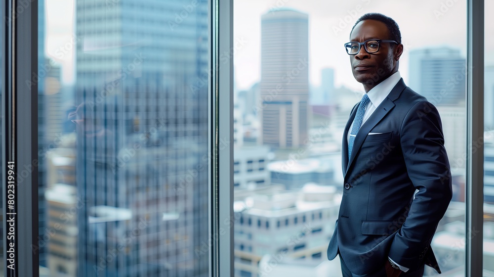 Fototapeta premium Modern businessman portrait, adult man in suit standing, professional business person.