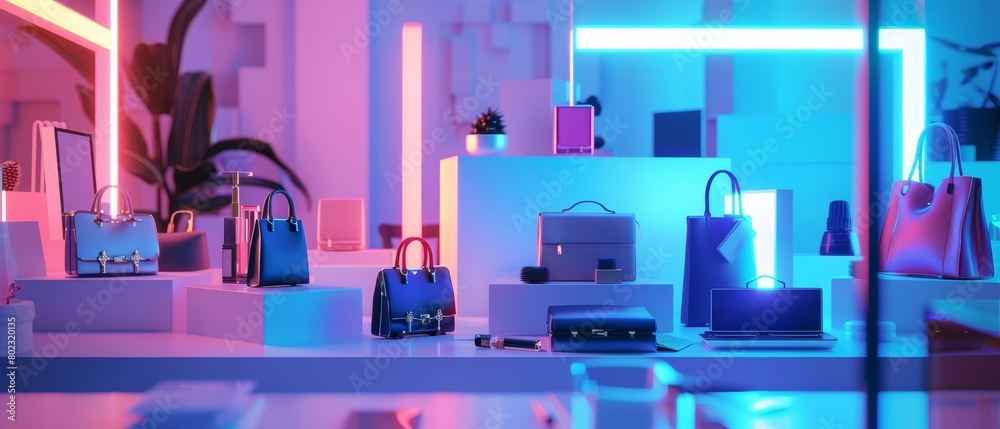 Boxing Day Deals spread across a minimal scene, with various luxury items under soft neon lighting, emphasizing savings and style, product display background Boxing Day Deals spread across a minimal scene, with various luxury items under soft neon lighting, emphasizing savings and style, product display background