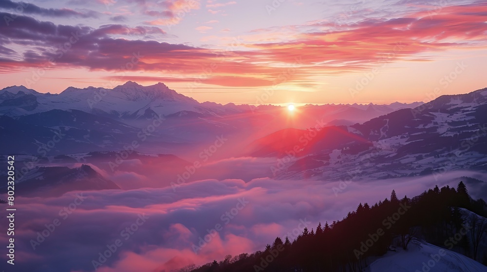 Fototapeta premium Majestic swiss alps sunrise painting scenic landscape of the stunning mountain range