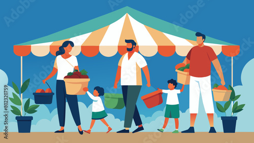 Family Enjoying Weekend Market Shopping Adventure Plastic Bag Free Day