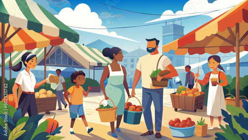 Vibrant Farmers Market Scene with Diverse Shoppers and Fresh Produce Plastic Bag Free Day