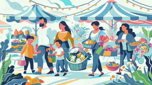 Bustling Farmers Market Scene with Diverse Shoppers and Fresh Produce Plastic Bag Free Day